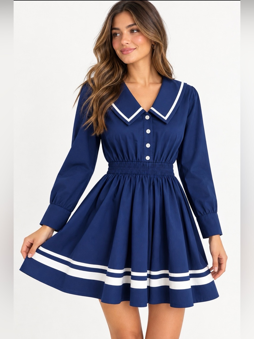 Charles Henry Navy Blue Sailor Collar Dress Size M Nautical Fit & Flare NWOT
